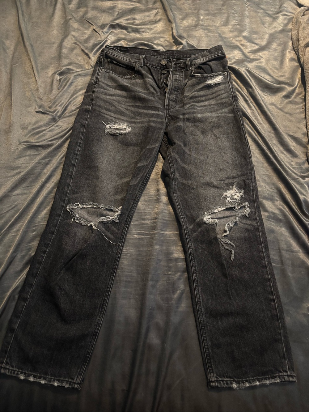 American Eagle Outfitters Black Distressed Straight Leg Jeans
